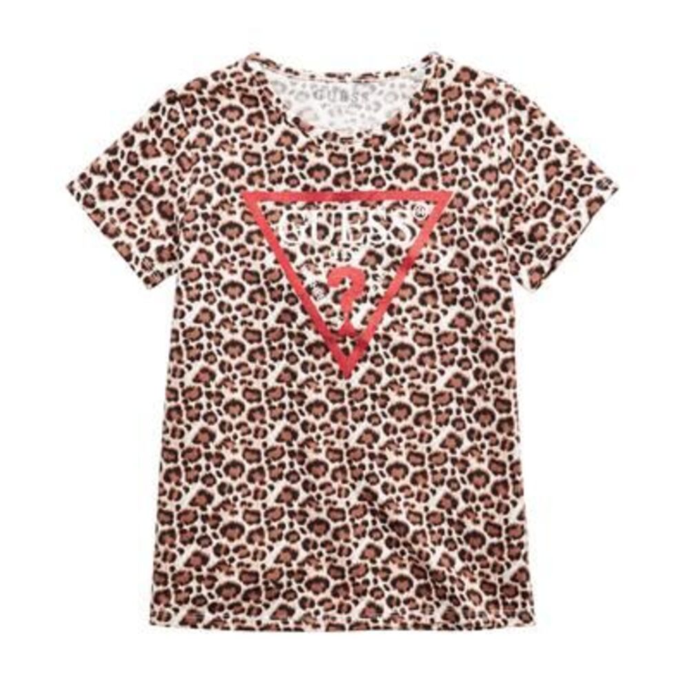 Guess Girls Leopard Print Shirt with Red Sparkle Logo Size 16